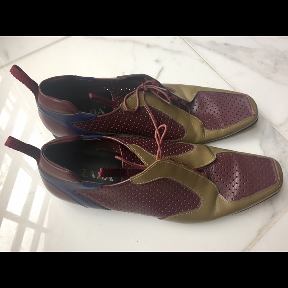 Prada Other - PRADA ITALY Burgundy Green Leather Lace Sneaker 11